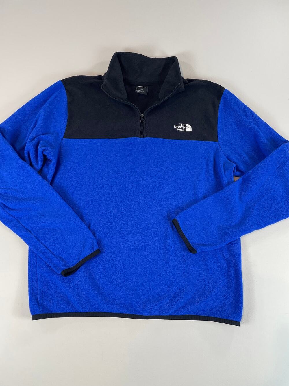 The North Face Colorblock Quarter Zip Fleece Size M Black Blue White Logo